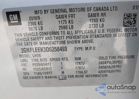 2013 Chevrolet Equinox 1Lt z USA, uszkodzony, nr VIN 2GNFLEEK3D6258493